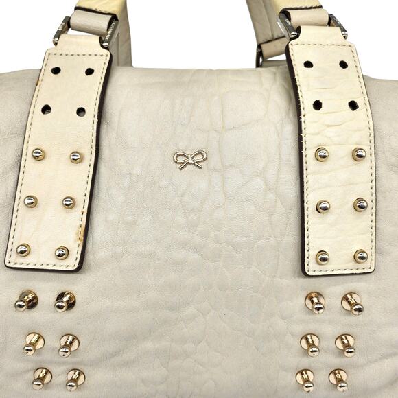 Anya Hindmarch Mini Boston Bag White Cream Gold Studded Top Handle Leather - Picture 3 of 14